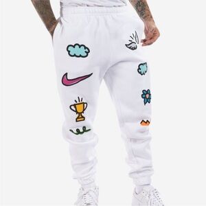 NIKE Doodleglyphs Fleece Jogger Pants DV5303-100 White Men's Size Large